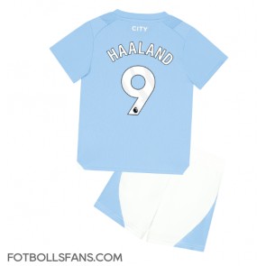 Manchester City Erling Haaland #9 Replika Hemmatröja Barn 2023-24 Kortärmad (+ Korta byxor)